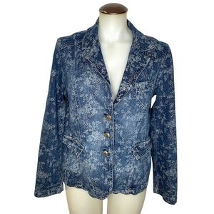 Floral Bleach Printed Denim Blazer💙